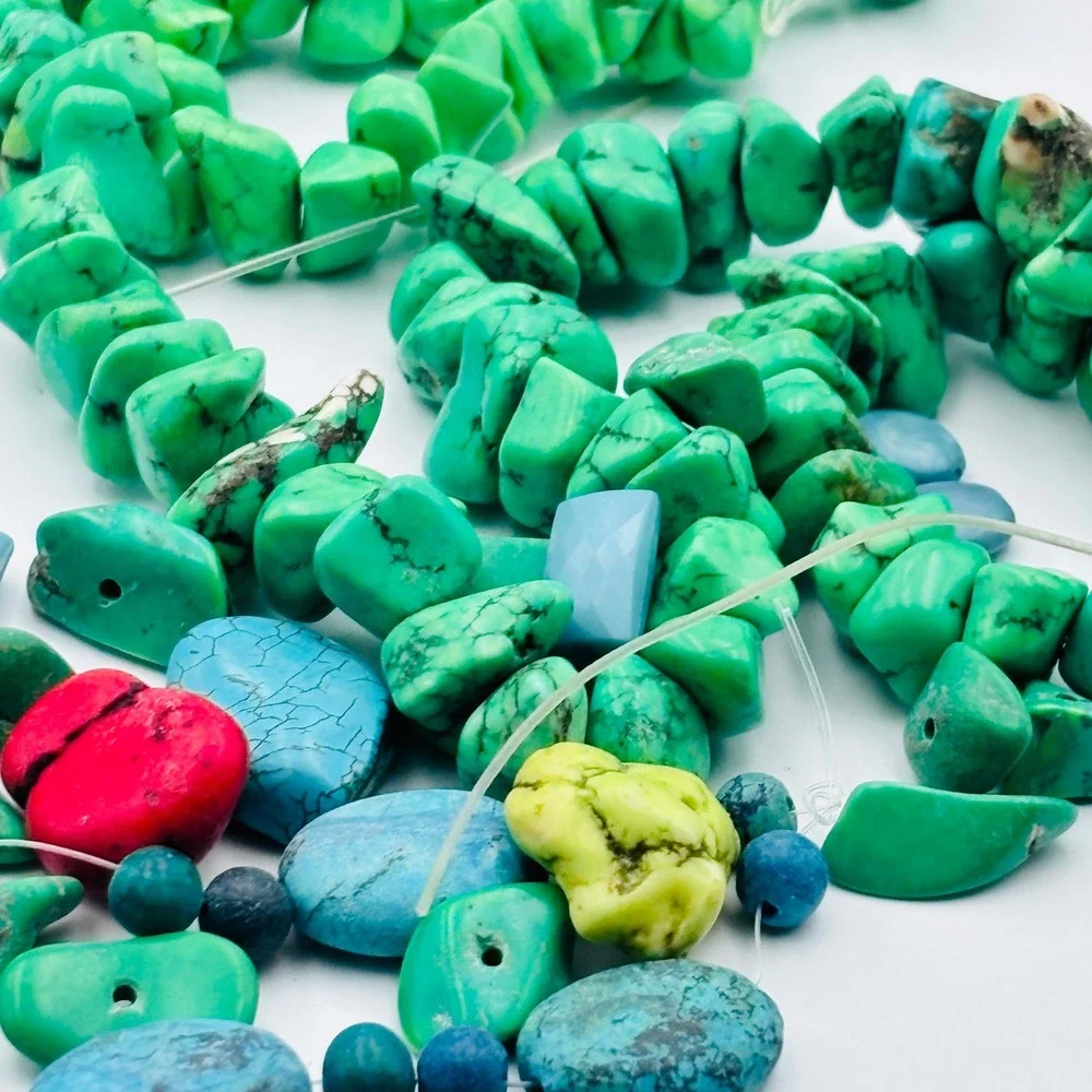 Mixed RAW Turquoise Color Stone Bead Lot 219g Loose Gemstones for Jewelry Making
